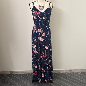 Nine Britton Navy Maxi Dress with Pink Floral Pattern